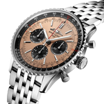 Load image into Gallery viewer, Profilo laterale della cassa rotonda in acciaio inossidabile con vetro zaffiro bombato antiriflesso del Navitimer 43.
