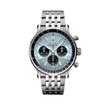 Load image into Gallery viewer, Profilo laterale della cassa in acciaio inox lucido con vetro zaffiro bombato antiriflesso del Navitimer 43.
