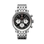 Load image into Gallery viewer, Quadrante nero con indici luminescenti e lancette a bastone del Breitling Navitimer B01 Chronograph 43 AB0138211B1A1.
