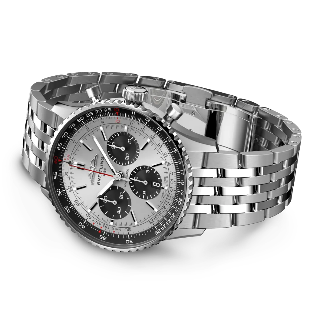Bracciale in acciaio inossidabile con chiusura pieghevole del Breitling Navitimer B01 Chronograph 43 AB0138241G1A1.