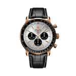 Load image into Gallery viewer, Quadrante nero con indici luminescenti e lancette a bastone del Breitling Navitimer B01 Chronograph 46 RB0137241G1P1 in oro rosso.
