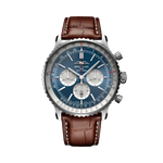 Load image into Gallery viewer, Quadrante classico con indici luminescenti e lancette a bastone del Breitling Navitimer B01 Chronograph 46 AB0137211C1P1 in acciaio inox.
