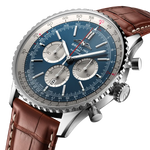 Load image into Gallery viewer, Profilo laterale della cassa rotonda in acciaio inossidabile con vetro zaffiro bombato antiriflesso del Navitimer B01 Chronograph 46.
