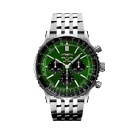 Load image into Gallery viewer, Quadrante verde con indici luminescenti e lancette a bastone del Breitling Navitimer B01 Chronograph 46 AB0137241L1A1 in acciaio inox.
