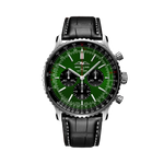 Load image into Gallery viewer, Quadrante verde con indici luminescenti e lancette a bastone del Breitling Navitimer B01 Chronograph 46 AB0137241L1P1 in acciaio inossidabile.
