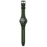 Load image into Gallery viewer, Cinturino in silicone verde scuro opaco con fibbia nera dell’orologio Swatch Olive Rush SUSB421, ideale per uso sportivo e quotidiano.
