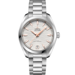 Load image into Gallery viewer, Quadrante argentato opalino con motivo ondulato, lancette e indici in oro Sedna™ 18K a forma di scafo di barca a vela dell’Omega Seamaster Aqua Terra 34 mm
