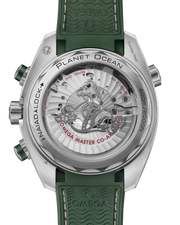 Cassa in acciaio inox spazzolato da 45,5 mm con lunetta girevole unidirezionale in ceramica verde e scala subacquea Liquidmetal™ dell’Omega Seamaster Planet Ocean 600M