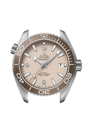 Cassa in acciaio inox da 43,5 mm con lunetta unidirezionale in ceramica color bronzo e scala subacquea Liquidmetal™ dell’Omega Seamaster Planet Ocean 600M