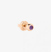 Orecchino stud Bollicine DoDo in oro rosa 9K con ametista 0,05 ct, elegante e distintivo.