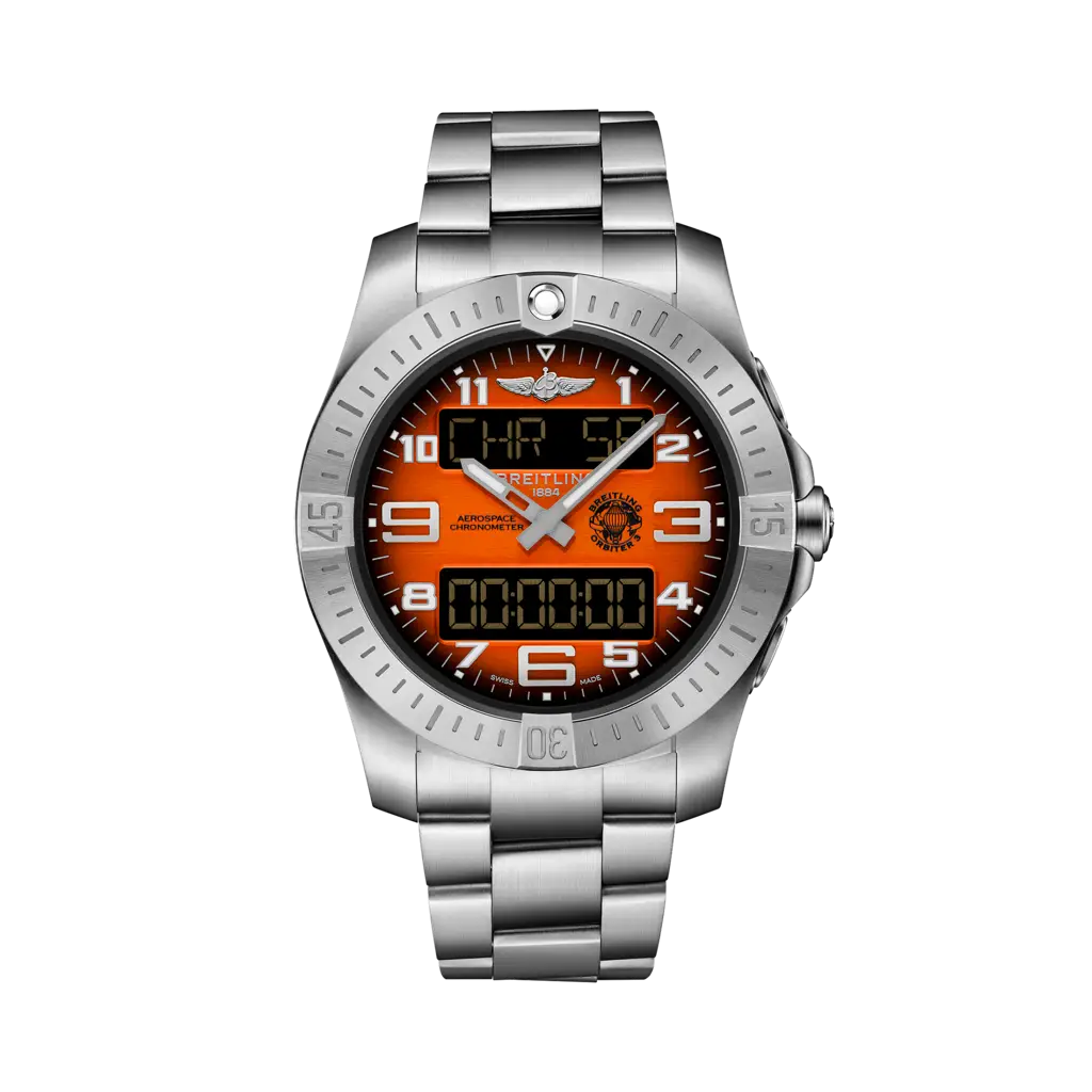 Orologio Breitling Aerospace B70 Orbiter EB70101A1O1E1 con cassa in titanio da 43 mm e quadrante digitale-analogico.