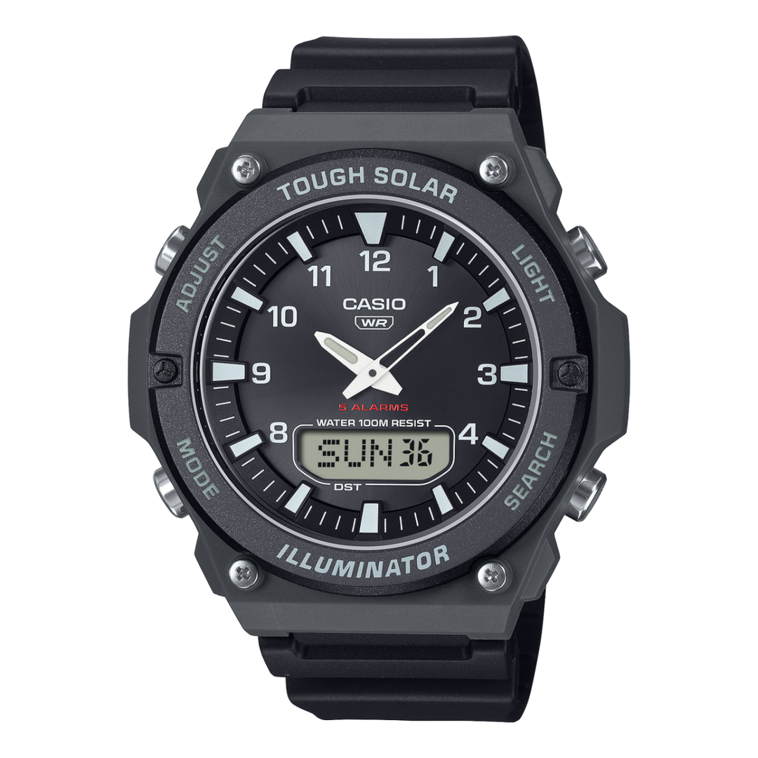 Orologio Casio AQ-S820W-1AV analogico-digitale con quadrante nero, lancette bianche e display LCD multifunzione