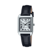 Orologio Casio LTP-B150L-7B1 con cassa rettangolare in acciaio inox argentato e quadrante elegante con numeri romani.