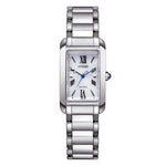 Load image into Gallery viewer, Orologio Citizen Lady EL Square EW5620-55A con cassa rettangolare in acciaio e quadrante argento con numeri romani.
