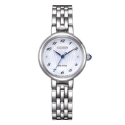 Orologio Citizen Lady Eco-Drive EM0990-81A con cassa in acciaio 28 mm e quadrante bianco con numeri arabi.