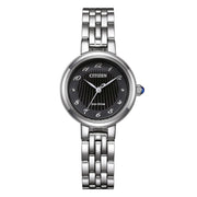 Orologio Citizen Lady Eco-Drive EM0990-81E con cassa in acciaio 28 mm e quadrante nero con numeri arabi silver.