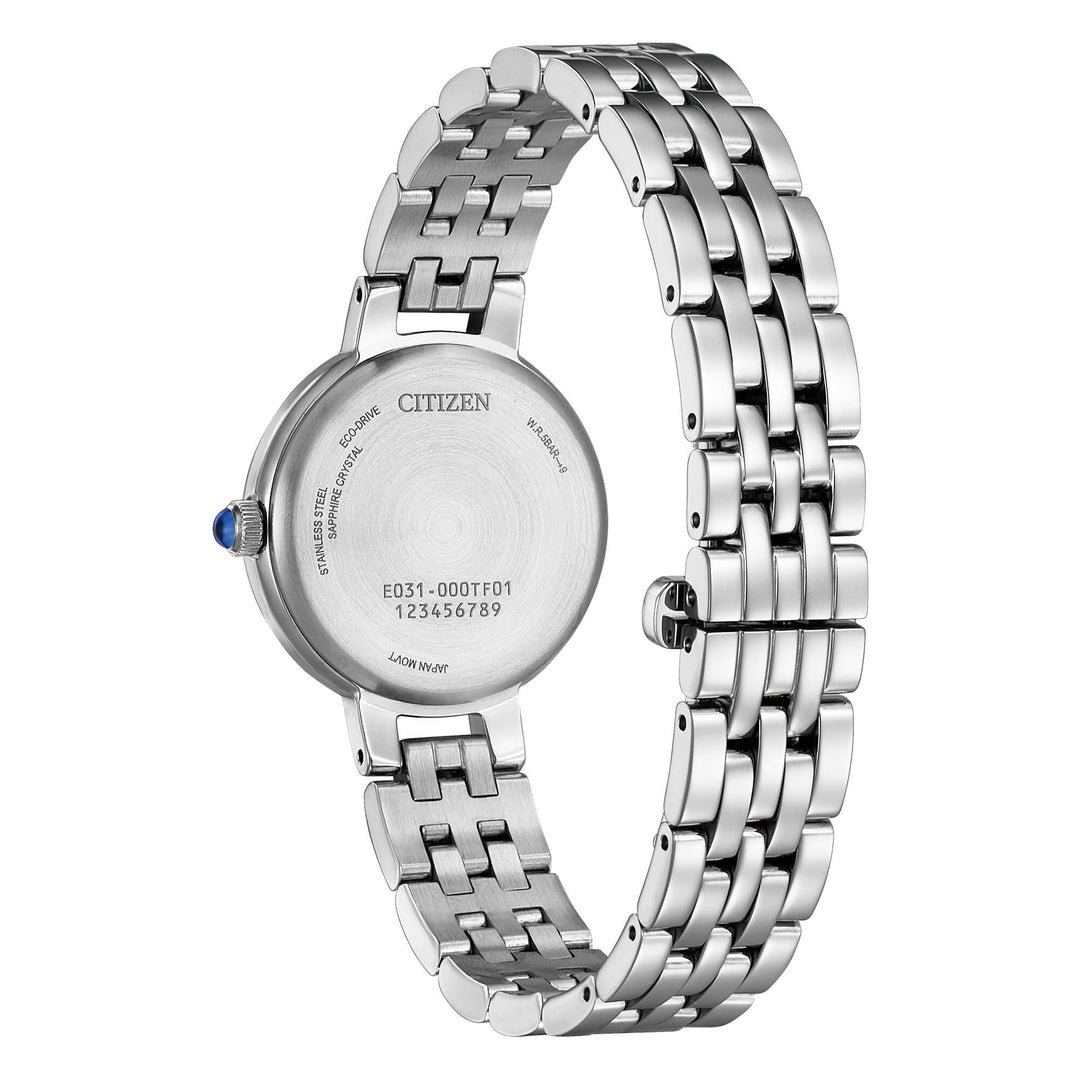 Citizen EM0990-81E orologio solo tempo donna, movimento Eco-Drive, vetro zaffiro e bracciale acciaio con chiusura deployante.