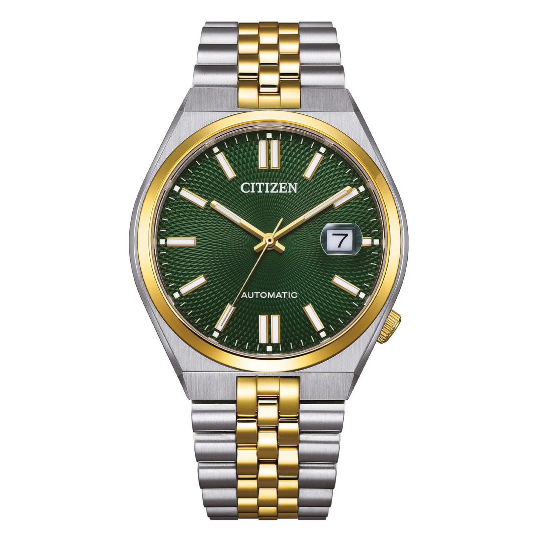 Orologio Citizen Tsuyosa NK0024-54X uomo automatico bicolore con cassa 40 mm, quadrante verde e vetro zaffiro.