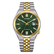 Orologio Citizen Tsuyosa NK0024-54X uomo automatico bicolore con cassa 40 mm, quadrante verde e vetro zaffiro.