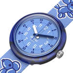Load image into Gallery viewer, Dettaglio del cinturino tessile blu in PET riciclato con palloncini animali
