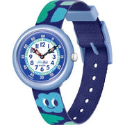 Orologio Flik Flak Bouncing Hearts FBNP227 con quadrante azzurro/blu e motivi di cuori rimbalzanti.
