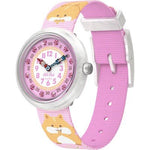 Load image into Gallery viewer, Orologio Flik Flak Cuddly Hamster FBNP235 con quadrante rosa e cristalli, cassa trasparente e cinturino multicolore.

