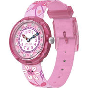 Orologio Flik Flak DC Hello Kitty Batgirl FLNP016 con quadrante nero e dettagli colorati.