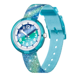 Load image into Gallery viewer, Orologio Flik Flak Frozen Rainbow FPNP153 con quadrante blu-verde sfumato e cinturino tessile glitterato.
