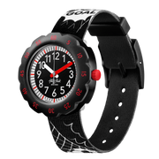 Orologio Flik Flak Goal FPSP064 con quadrante nero, dettagli bianchi e pallone da calci