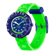 Orologio Flik Flak Neonbrick FCSP132 con cassa in plastica e cinturino in silicone verde.