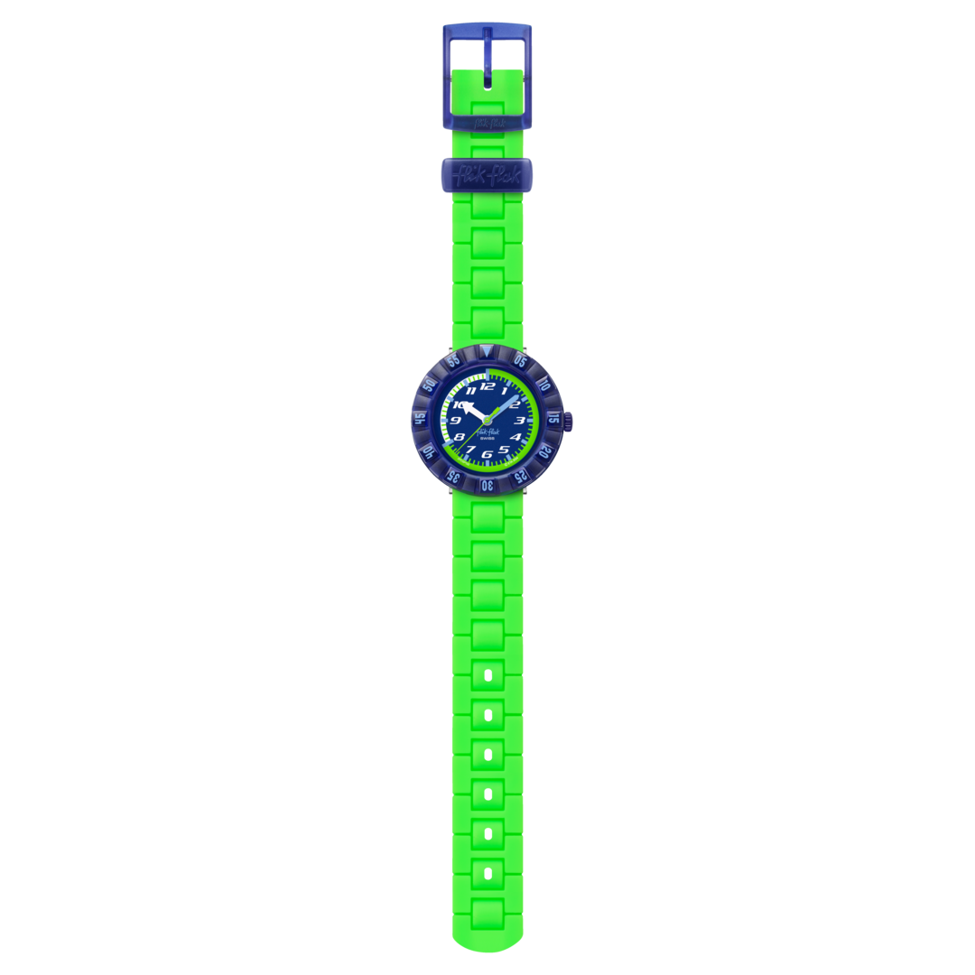 Cinturino in silicone verde con chiusura a fibbia.