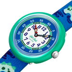 Load image into Gallery viewer, Dettaglio del cinturino blu in PET riciclato con sicurezza e fibbia ad ardiglione
