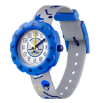 Load image into Gallery viewer, Orologio Flik Flak Puck It FPSP046 con ghiera blu girevole e quadrante grigio stampato

