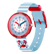 Orologio Flik Flak Shining Crab FPNP143 con quadrante bianco e granchio di cristalli.