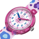 Load image into Gallery viewer, Vista laterale della cassa rosa e fibbia viola.
