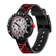 Orologio Flik Flak Webaxus FCSP118 con cassa nera e motivo ragnatela rossa