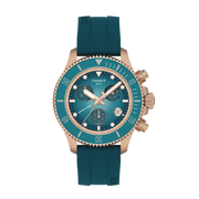 Orologio Tissot Seastar 1000 con quadrante turchese brillante, indici e lancette oro rosa luminescenti