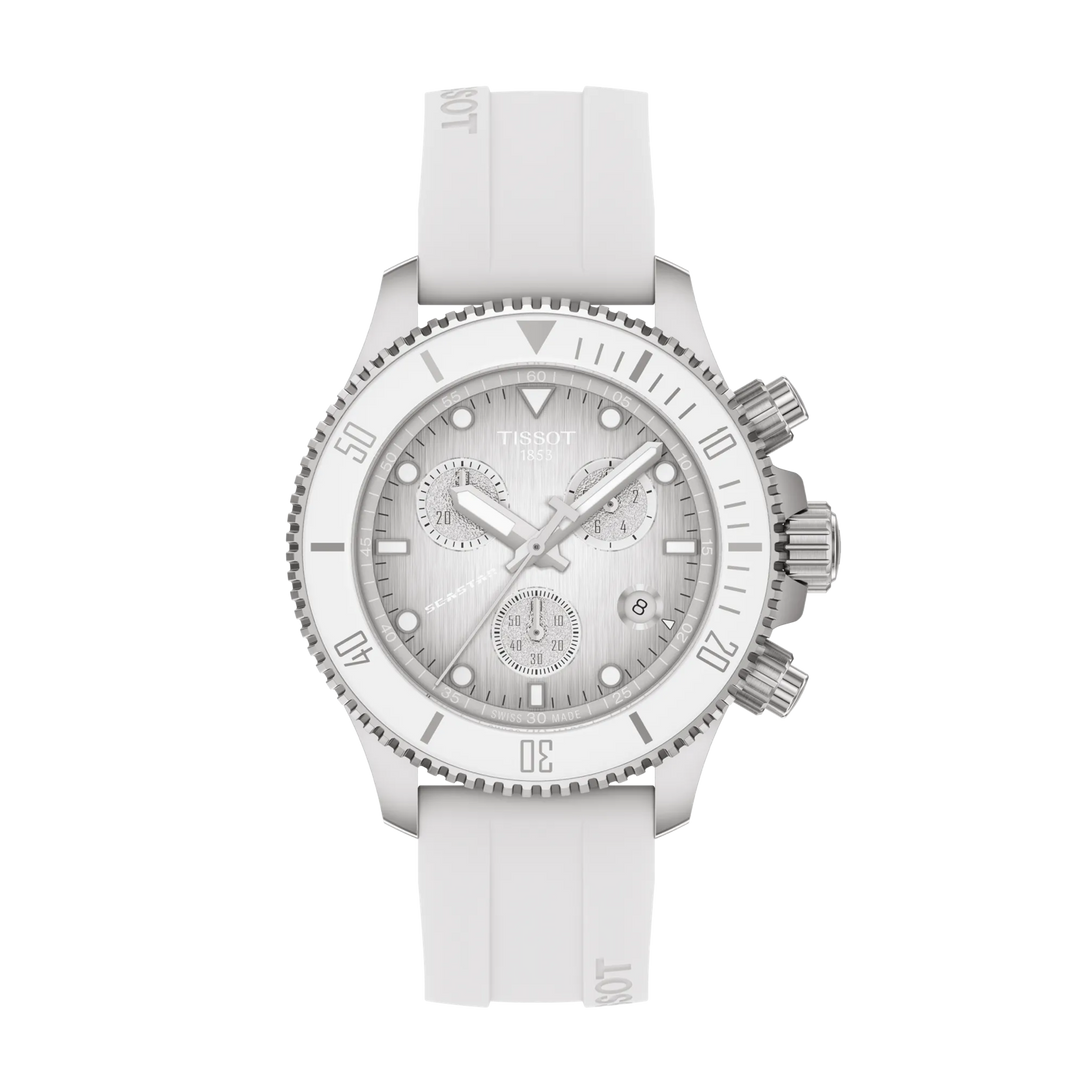 Orologio Tissot Seastar 1000 con quadrante turchese brillante, indici e lancette oro rosa luminescenti