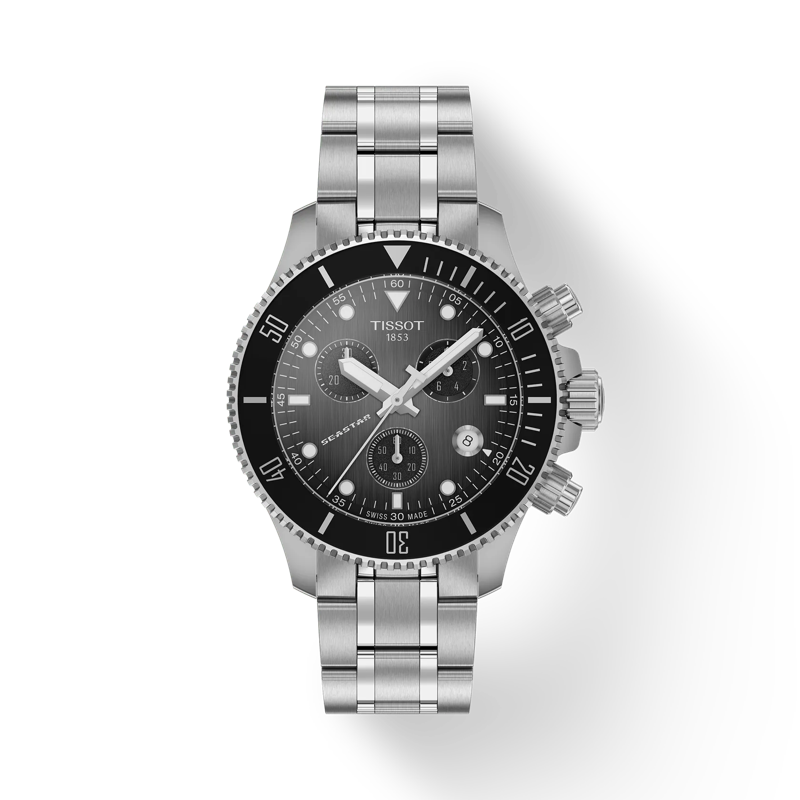 Orologio Tissot Seastar 1000 con quadrante grigio sfumato, indici e lancette luminescenti SuperLuminova