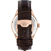 Cassa in acciaio inox color oro rosa da 40 mm con vetro minerale K1 e corona zigrinata del Philip Watch Museum