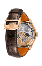 Load image into Gallery viewer, Cinturino marrone scuro in pelle di alligatore Santoni con fibbia déployante in oro rosa, elegante abbinamento.
