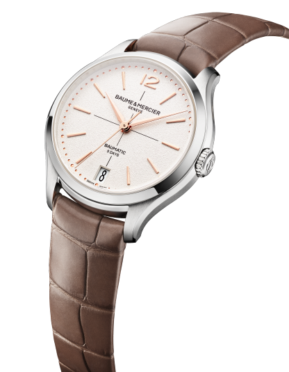 Baume & Mercier Clifton 10831 - cassa acciaio - cinturino pelle marrone - quadrante argento con datario