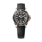 Quadrante nero intenso del Rolex Yacht-Master 37 in oro Everose 18 ct con lancette e indici luminescenti a emissione prolungata