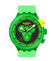 Swatch Glowingly green SB02G100 - cinturino silicone verde - cassa plastica verde - quadrante nero e verde con cronografo