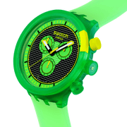 Swatch Glowingly green SB02G100 - cinturino silicone verde - cassa plastica verde - quadrante nero e verde con cronografo