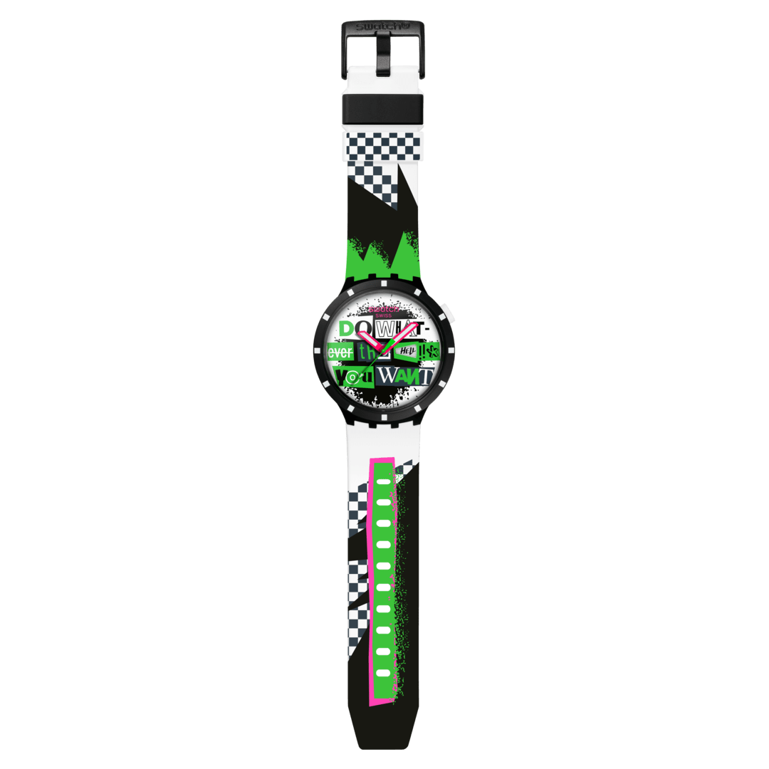 Swatch Lash out SB03B701 - quadrante con scritta nera/verde/bianca