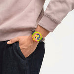 Load image into Gallery viewer, Swatch Neon to the max SB06J100 - cassa gialla, quadrante multicolor cronografo e cinturino blu