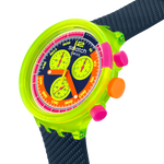 Load image into Gallery viewer, Swatch Neon to the max SB06J100 - cassa gialla, quadrante multicolor cronografo e cinturino blu