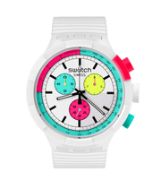 Swatch The purity of neon SB06W100 - cassa plastica bianca - cinturino silicone bianco - quadrante multicolor