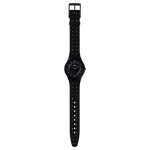 Load image into Gallery viewer, Swatch Paleo SFB146 - nero con pois rossi/azzurri/bianchi